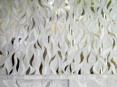 Allison Eden Studios Waves in Custom Hand-Crafted Stained Glass and Mirror Tile