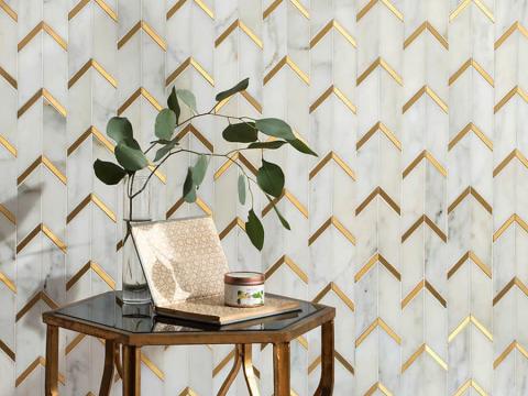 New Ravenna Belen Stone Mosaic in Polished Calacatta and Brushed Brass