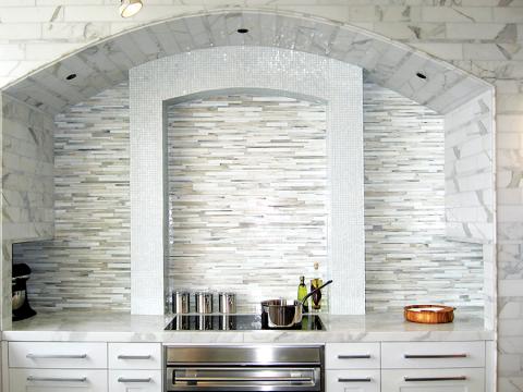 Allison Eden Studios Hand Crafted Barcode Pattern in Kitchen Backsplash