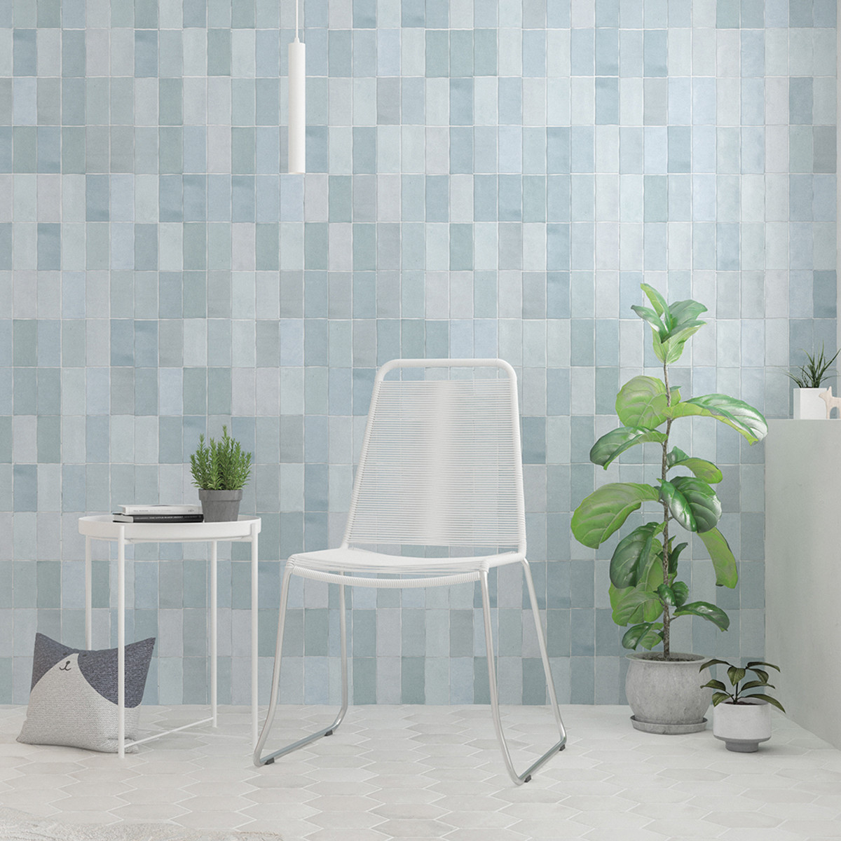 light blue matte tile wall