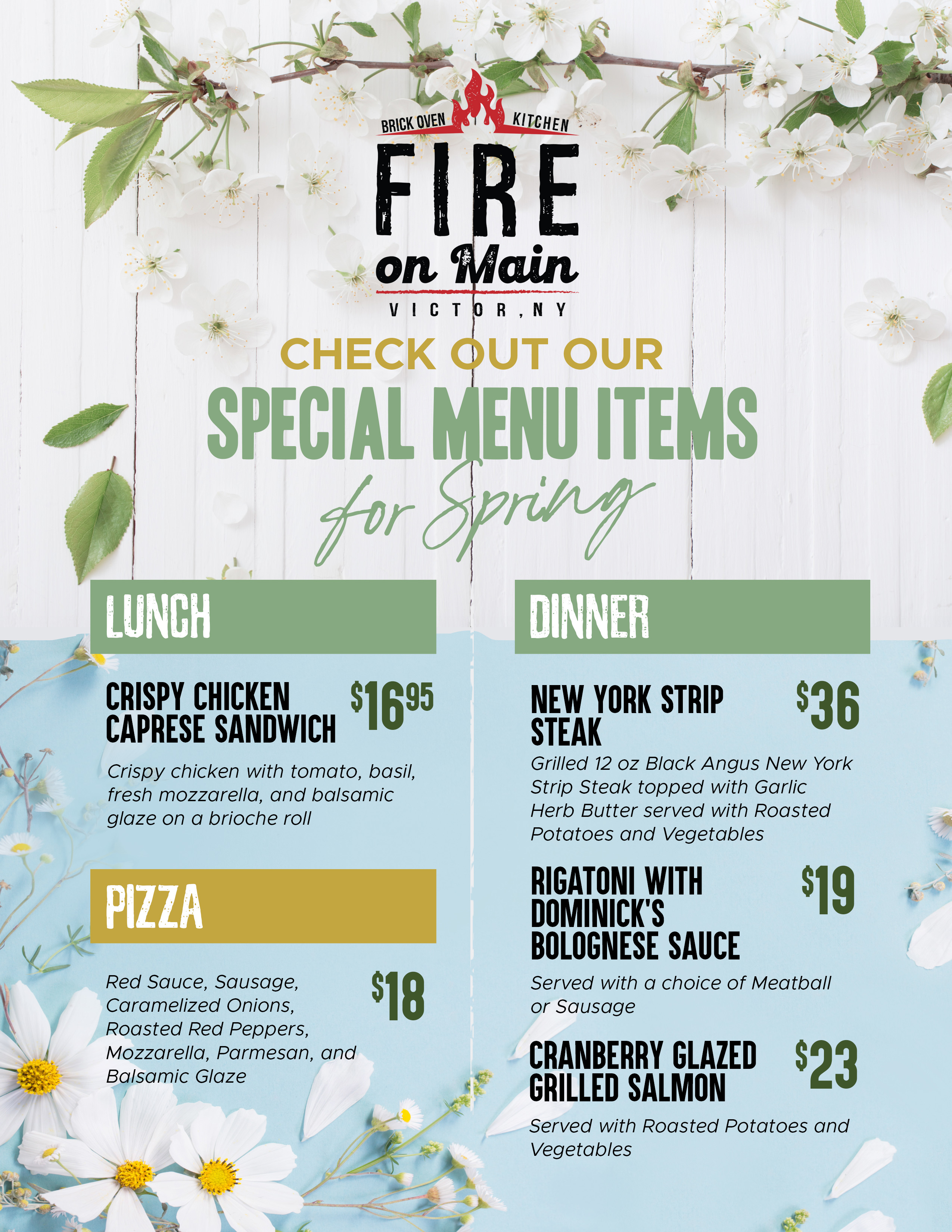 lunch dinner pizza and dessert specials