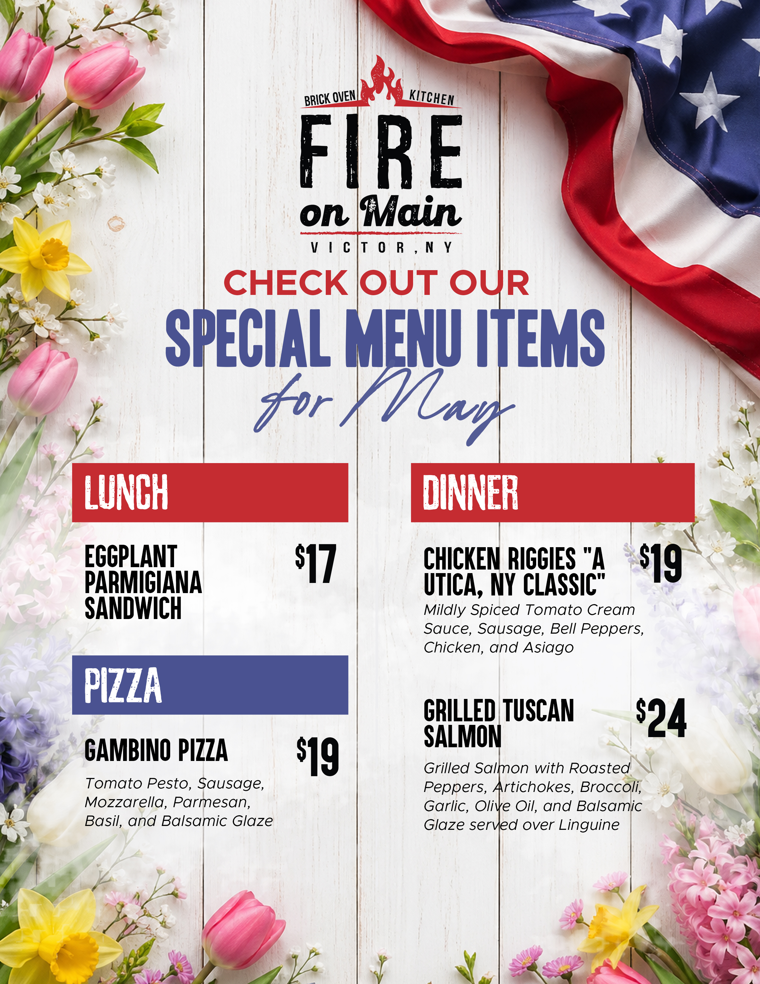 lunch dinner pizza and dessert specials