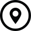 A black location pin icon on a bright green circular background.