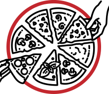 Hands grabbing pizza icon graphic