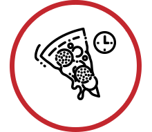 Pizza with clock icon graphic