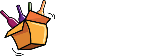Wine and liquor bottles in box graphic icon 