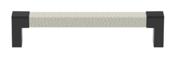 white faux leather pull handle with black