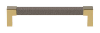 gray faux leather pull handle with gold