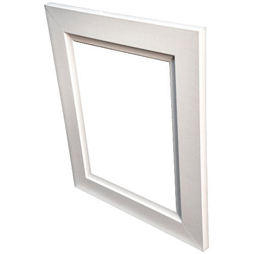 transitional open frame style white cabinet door