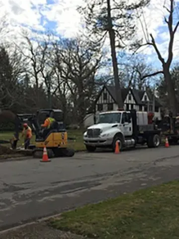 Crew working on one of several multi-year contracts for installation and repair of communication lines with local utilities.