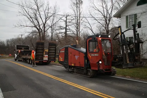 Running conduit under a creek in Victor, NY.