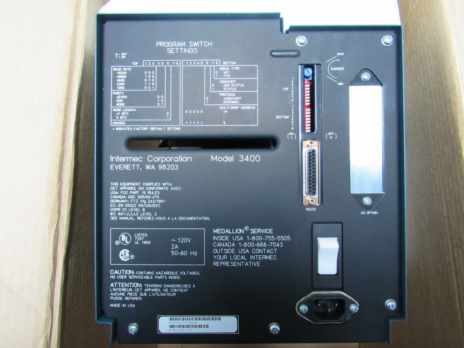 INTERMEC 3400 BAR CODE LABEL PRINTER