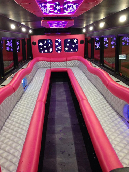love pink limo bus interior seating