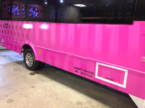 love pink limo bus exterior