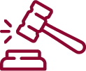 Outline of a judge's gavel striking a sound block, symbolizing law or an auction.