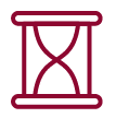 Maroon outline of an hourglass icon on a white background.