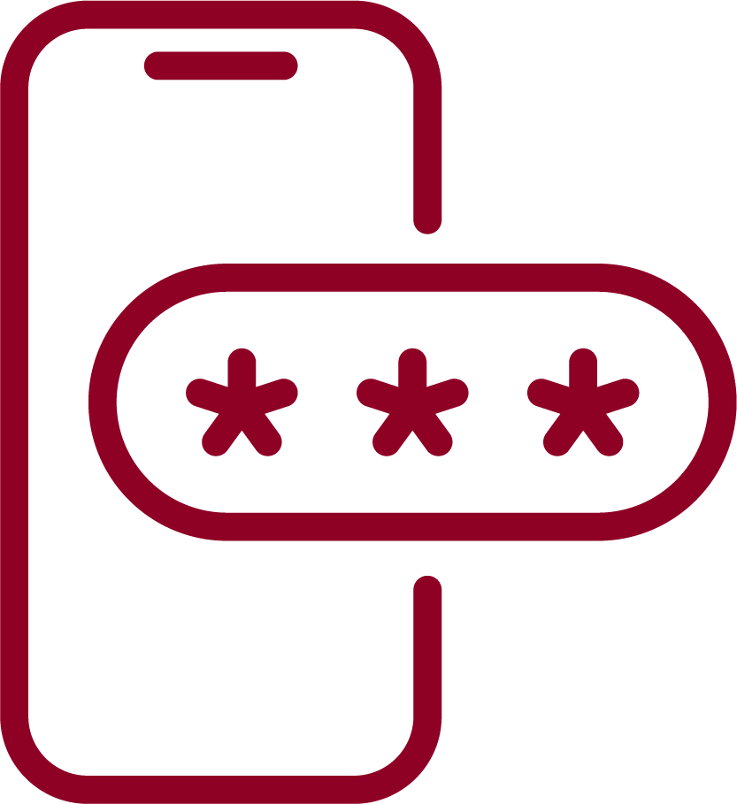 Outline of a phone with a password field showing three asterisks in front of it.
