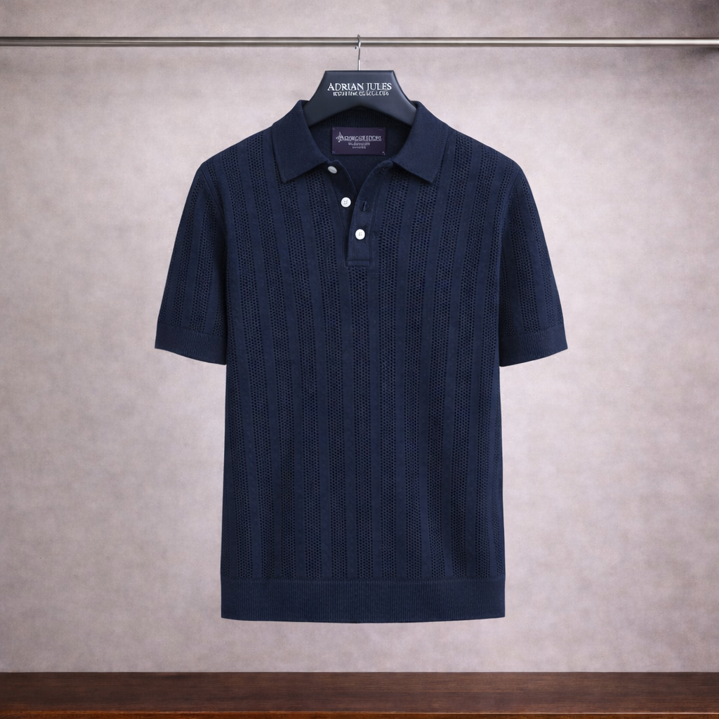 Amalfi Navy Lino Stripe Polo