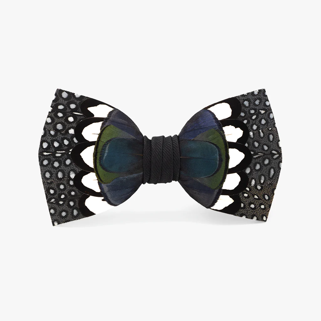 Feather Bow Tie | Edisto (Black & Blue Dotted)