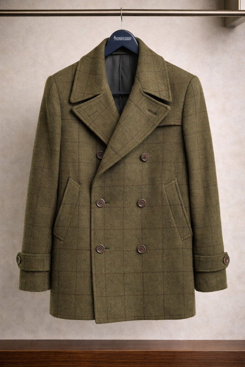 Olive Windowpane Peacoat