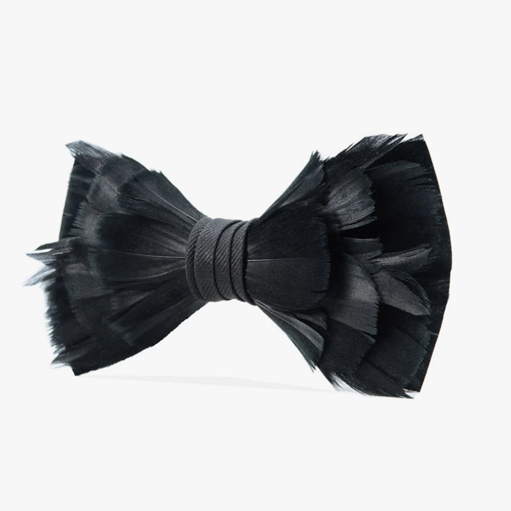 Classic Rice Black Feathered Bow Tie