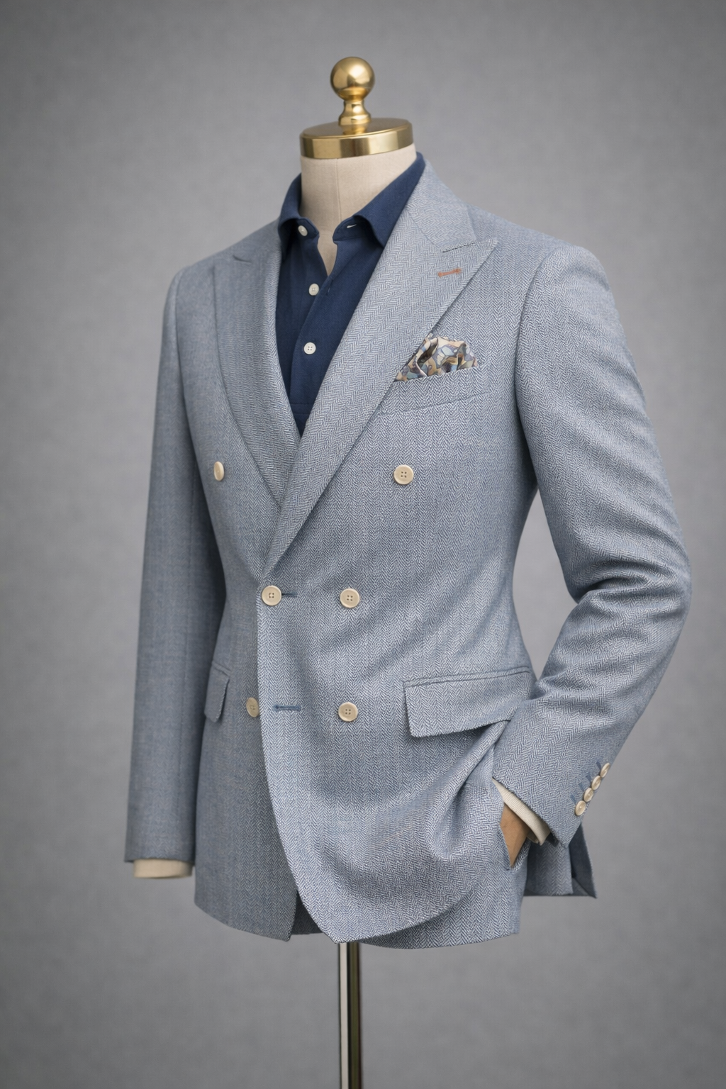 The Amalfi Coastal Blue Herringbone Suit