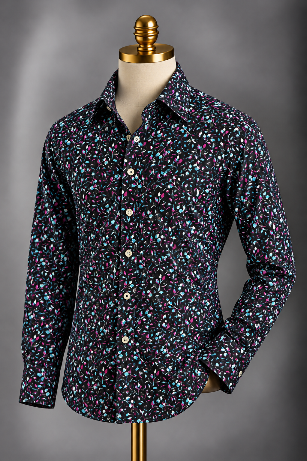 The Black, Fuchsia & Teal Floral Two-Ply Cotton Shirt
