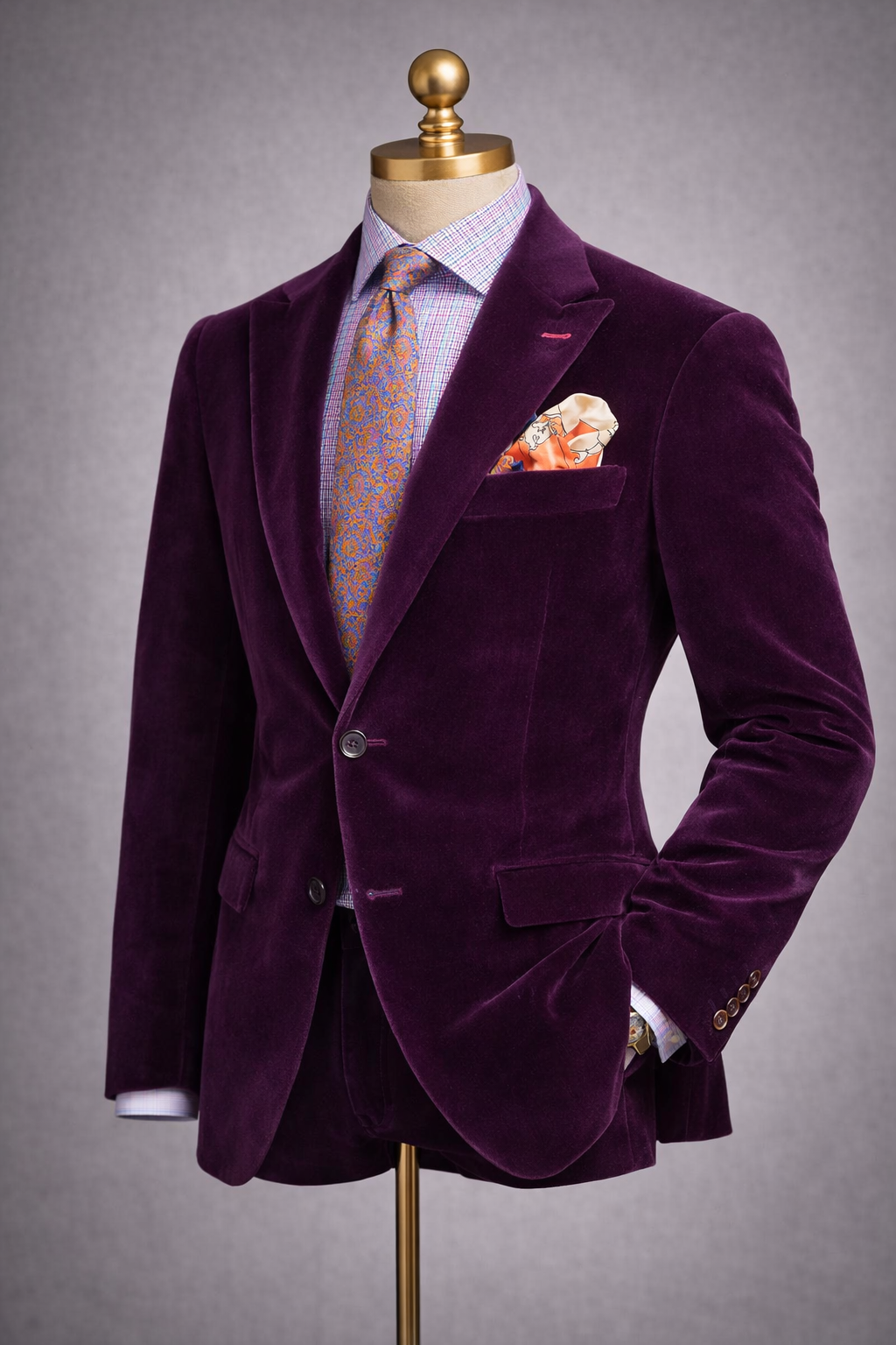 The Imperial Plum Velvet Two Button Peak Lapel Dinner Jacket