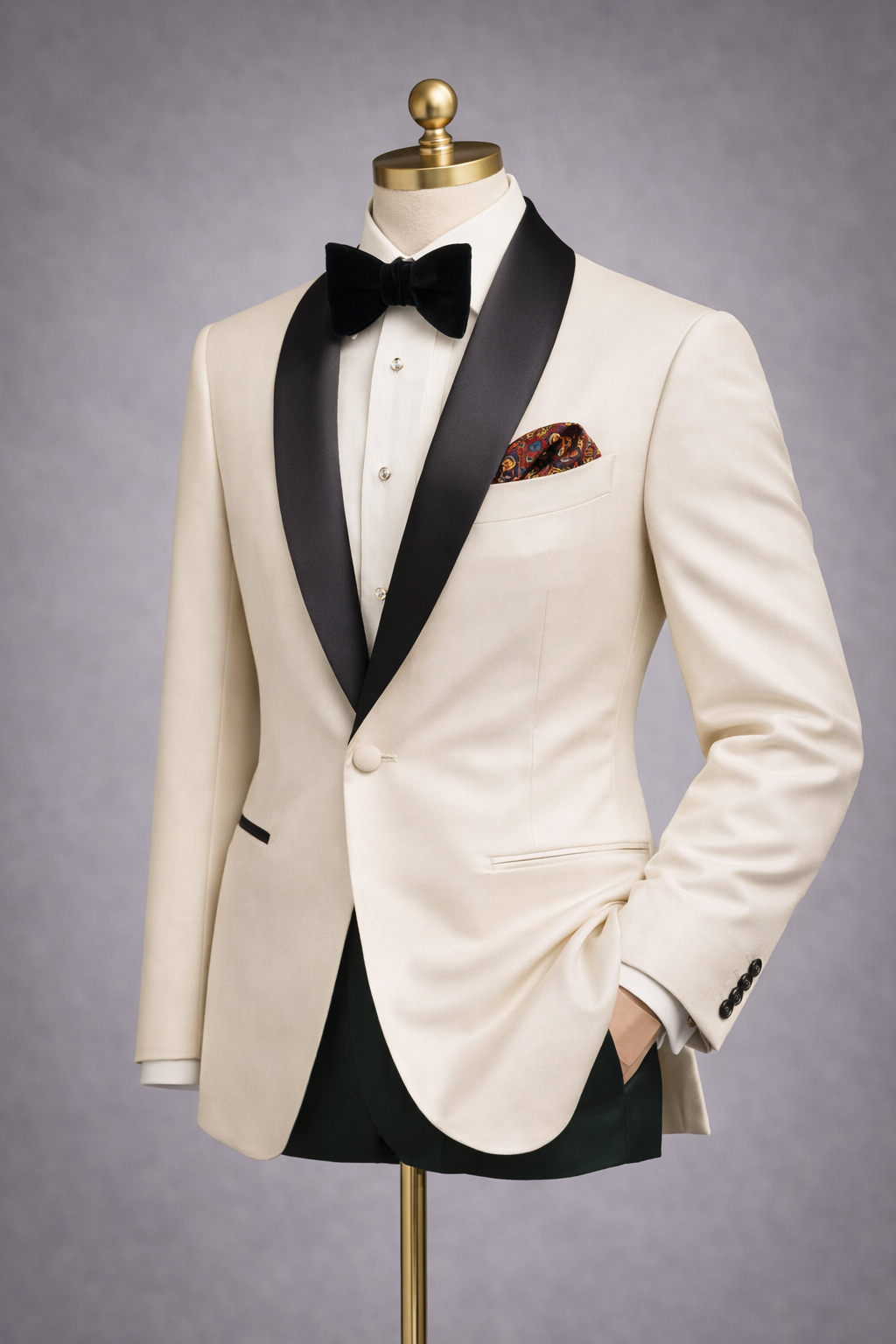 The Grand Ivory Black Satin Shawl Tuxedo