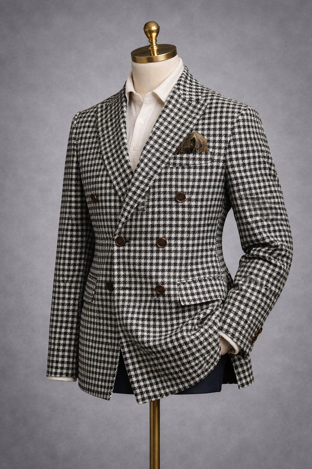 The Portofino Houndstooth Jacket - Black- Double Breasted