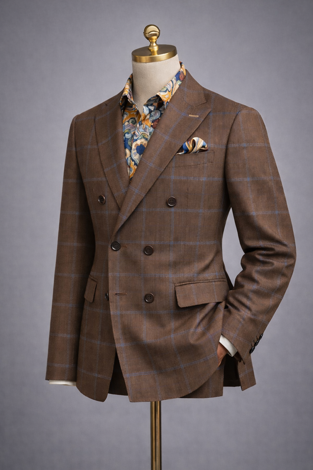 The Riviera Terra Windowpane Double Breasted Suit