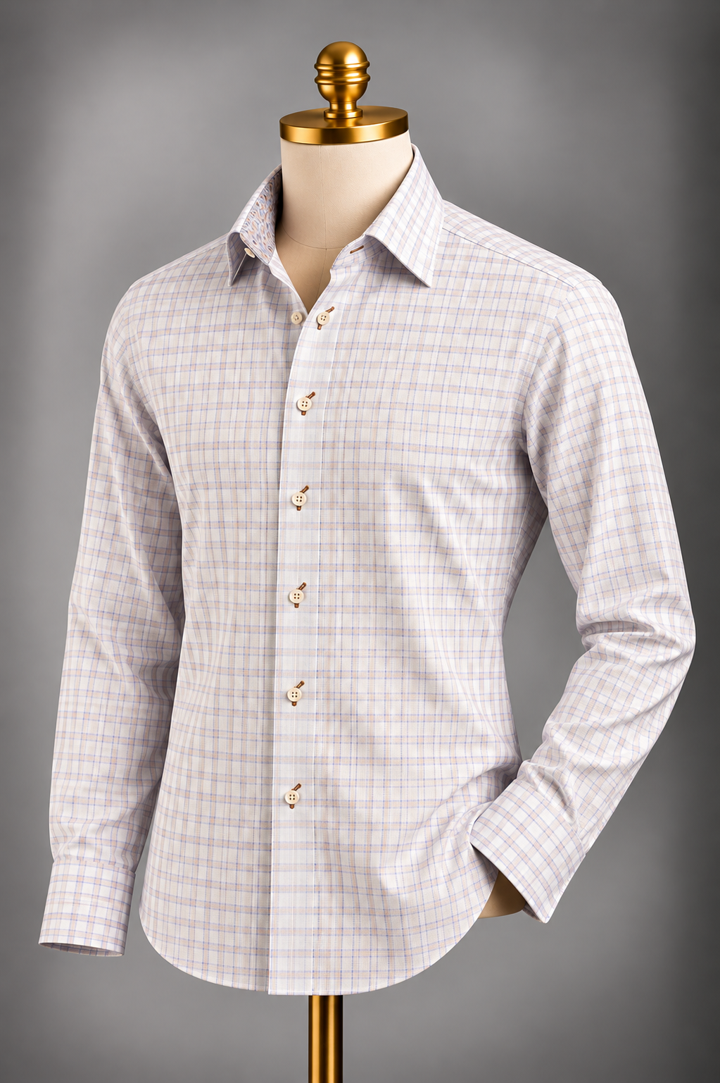 The Tan &amp; Blue Check Two-Ply Imported Cotton Shirt