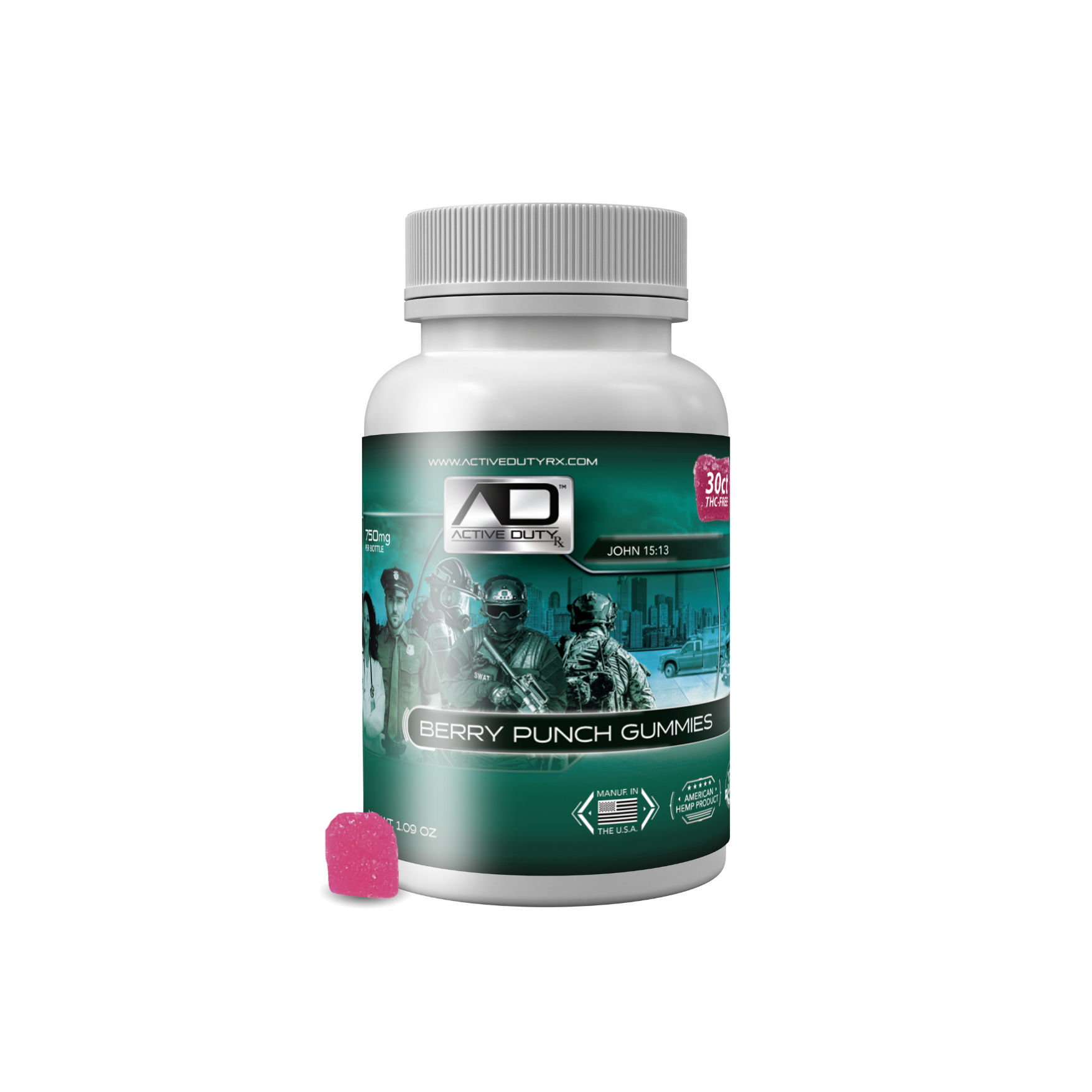 Active Duty RX™, BERRY PUNCH 25 mg THC-FREE Gummies, , 30ct