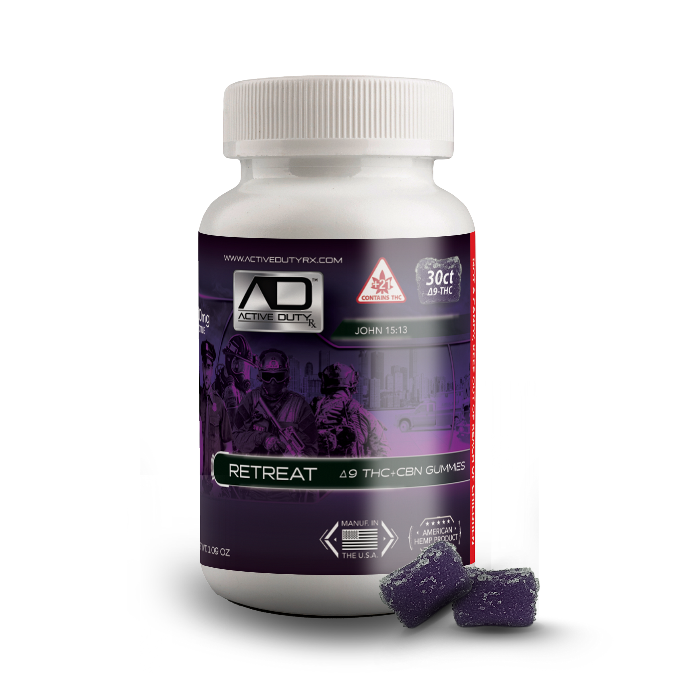 Active Duty RX™ Retreat | DELTA-9 THC + CBN Gummy, 30ct