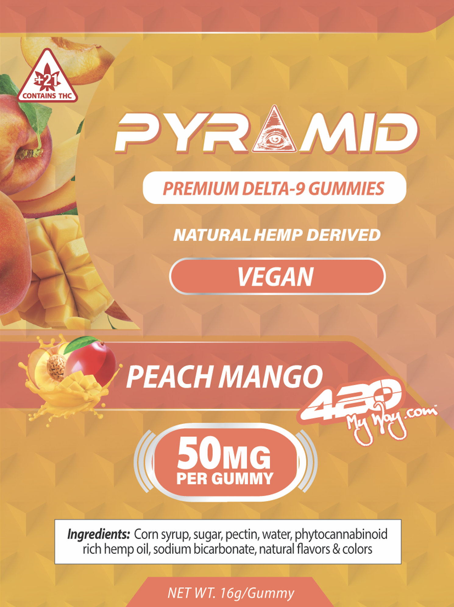 420 My Way™ | Peach Mango, 50 mg ∆9 THC Pyramid, Single Gummy