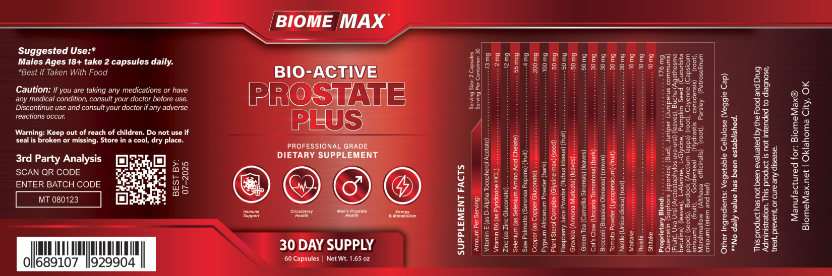 BiomeMax™ Bio-Active Prostate Plus, 30 Day Supply