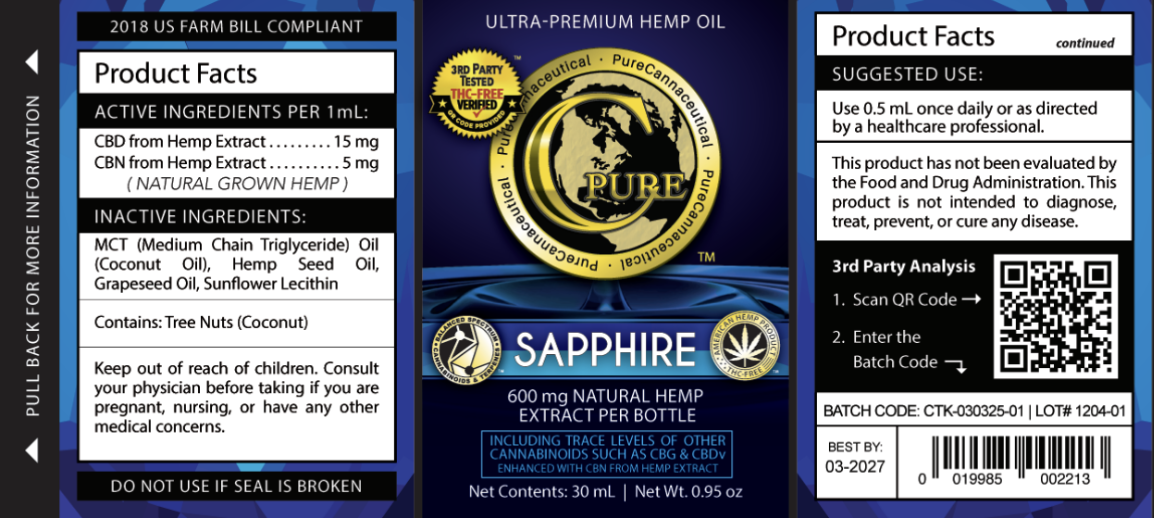 PCRX™ SAPPHIRE Hemp Oil Tincture, 30mL