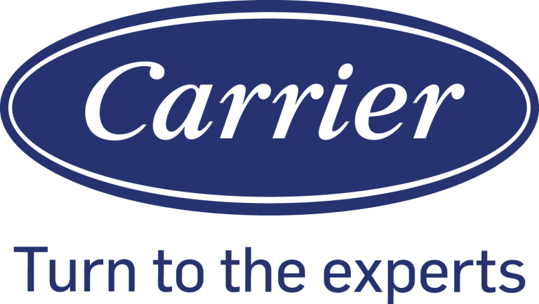 Carrier logo in blue oval with slogan Turn to the experts written below in blue text.