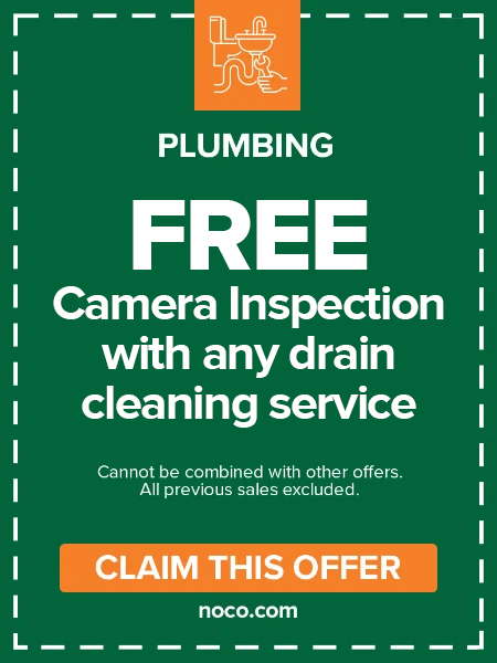 Plumbing offer: Free camera inspection with any drain cleaning service. Claim this offer button.