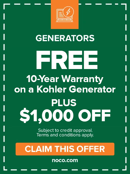 Free 10-year Kohler warranty plus $1,000 off coupon