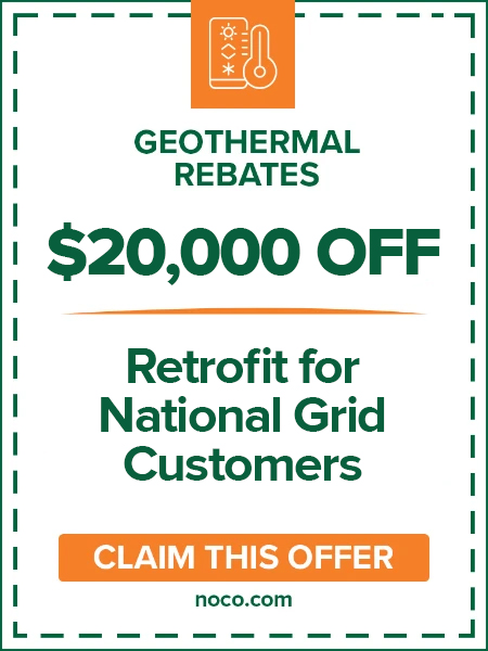 Coupon image offering 20,000 off geothermal retrofits for National Grid customers.