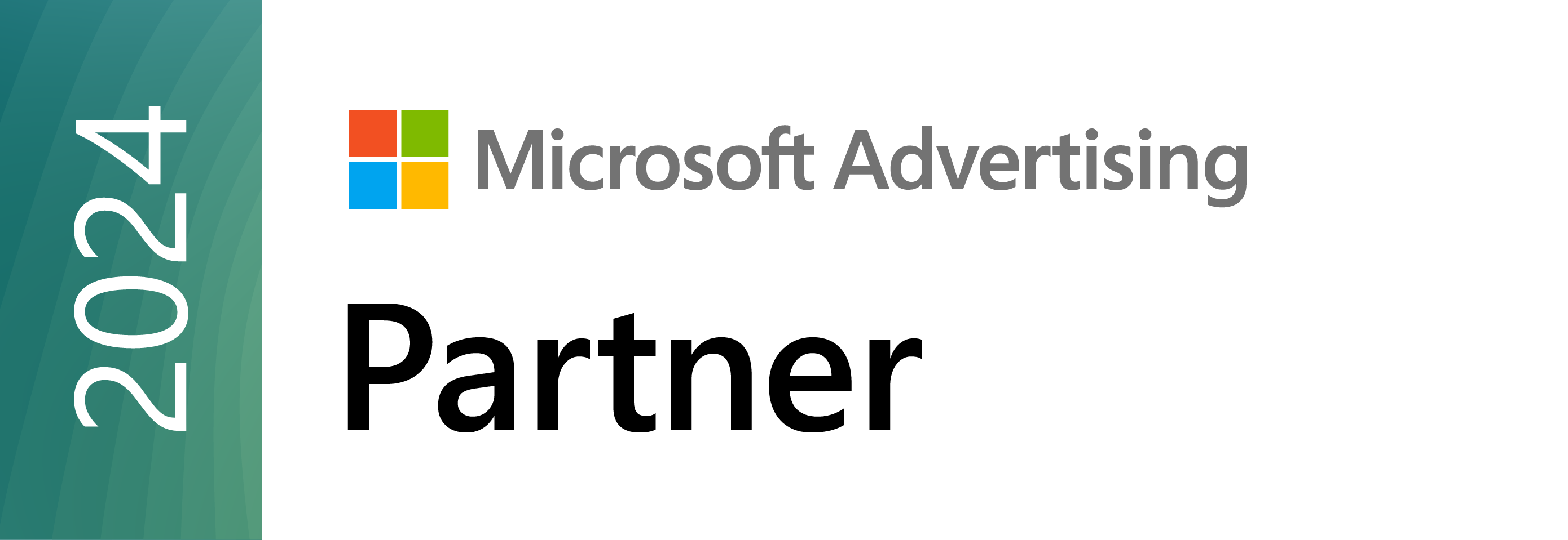 Microsoft Advertising 2024 Partner badge with logo and gradient green background.