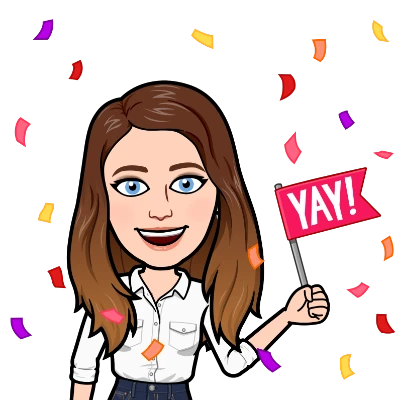 Cartoon woman with a YAY! flag surrounded by colorful confetti.