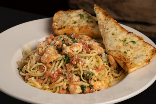 shrimp scampi with cheesy garlic bread