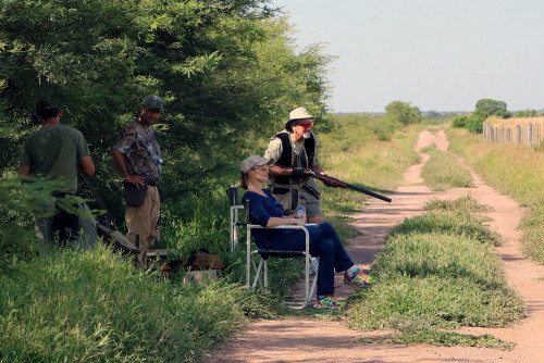 group posing in field with rifles