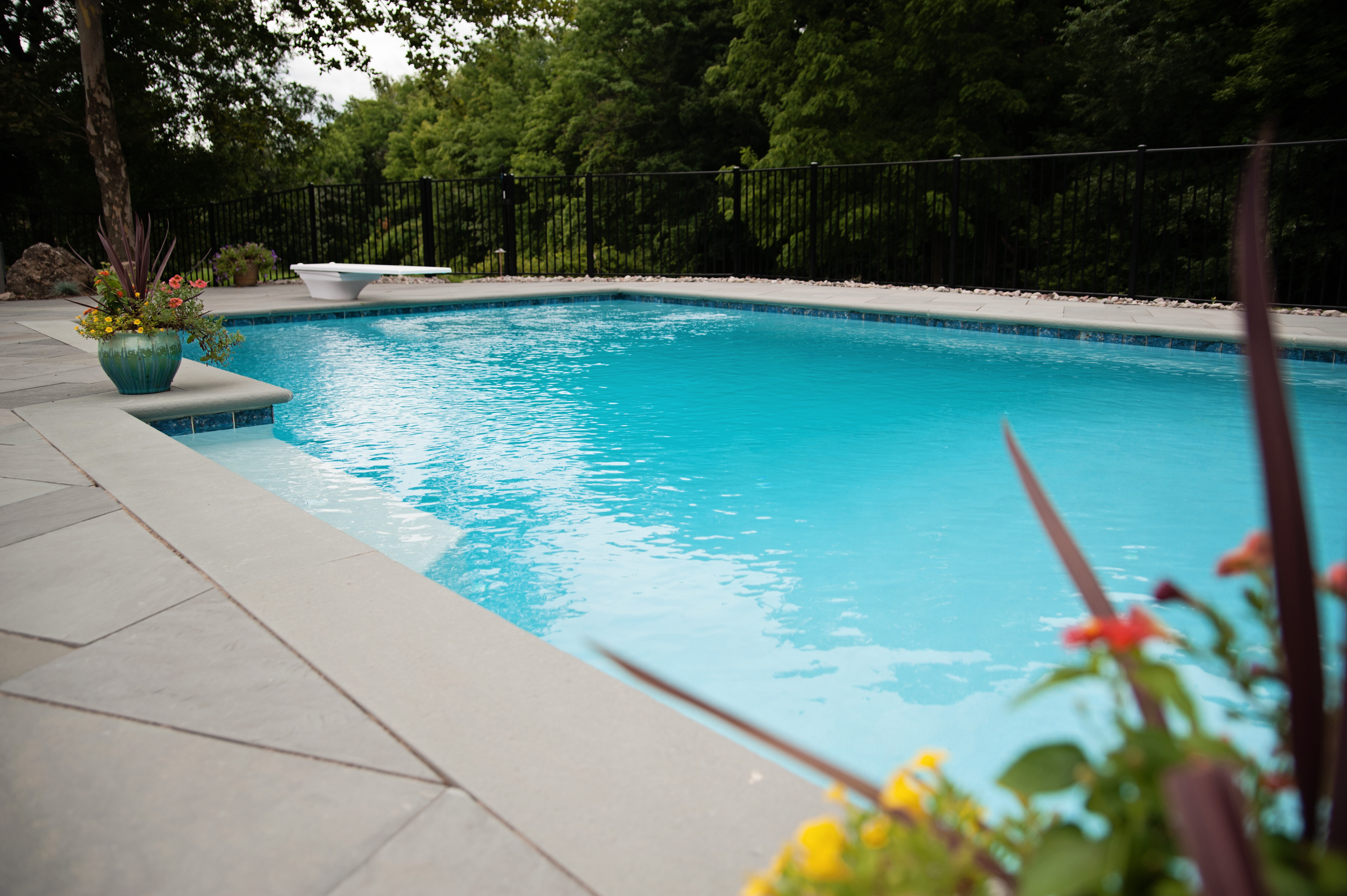 rectangular pool with sharp clean angles and diving board