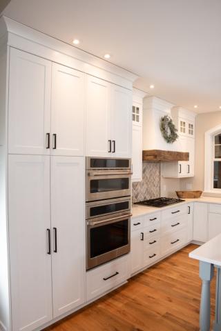 white cabinets with double oven