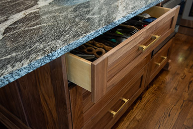 medium brown sliding kitchen drawer
