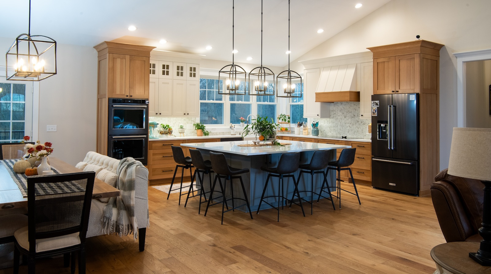 cozy modern farmhouse kitchen with custom cabinets