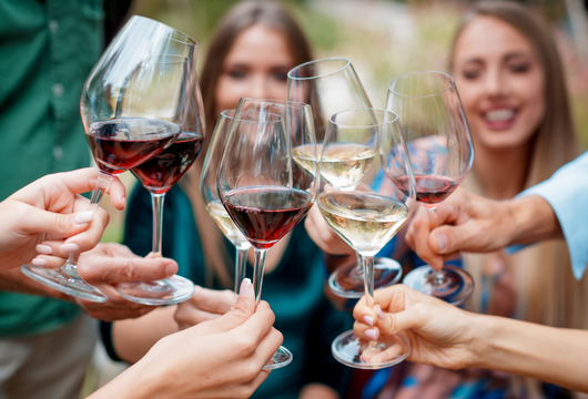 friends cheering wine glasses